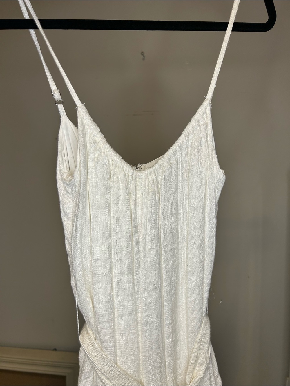 MAJORELLE Ivory Textured Wide-Leg Jumpsuit with Tie Waist - Picture 8 of 9